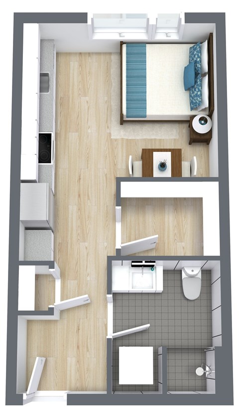 Floor plan for studio, 1 bath, 405 sqft
